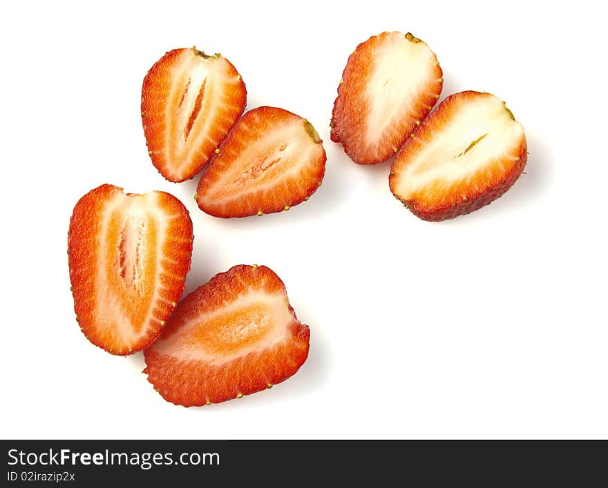 Sliced strawberries isolated on white background. Sliced strawberries isolated on white background