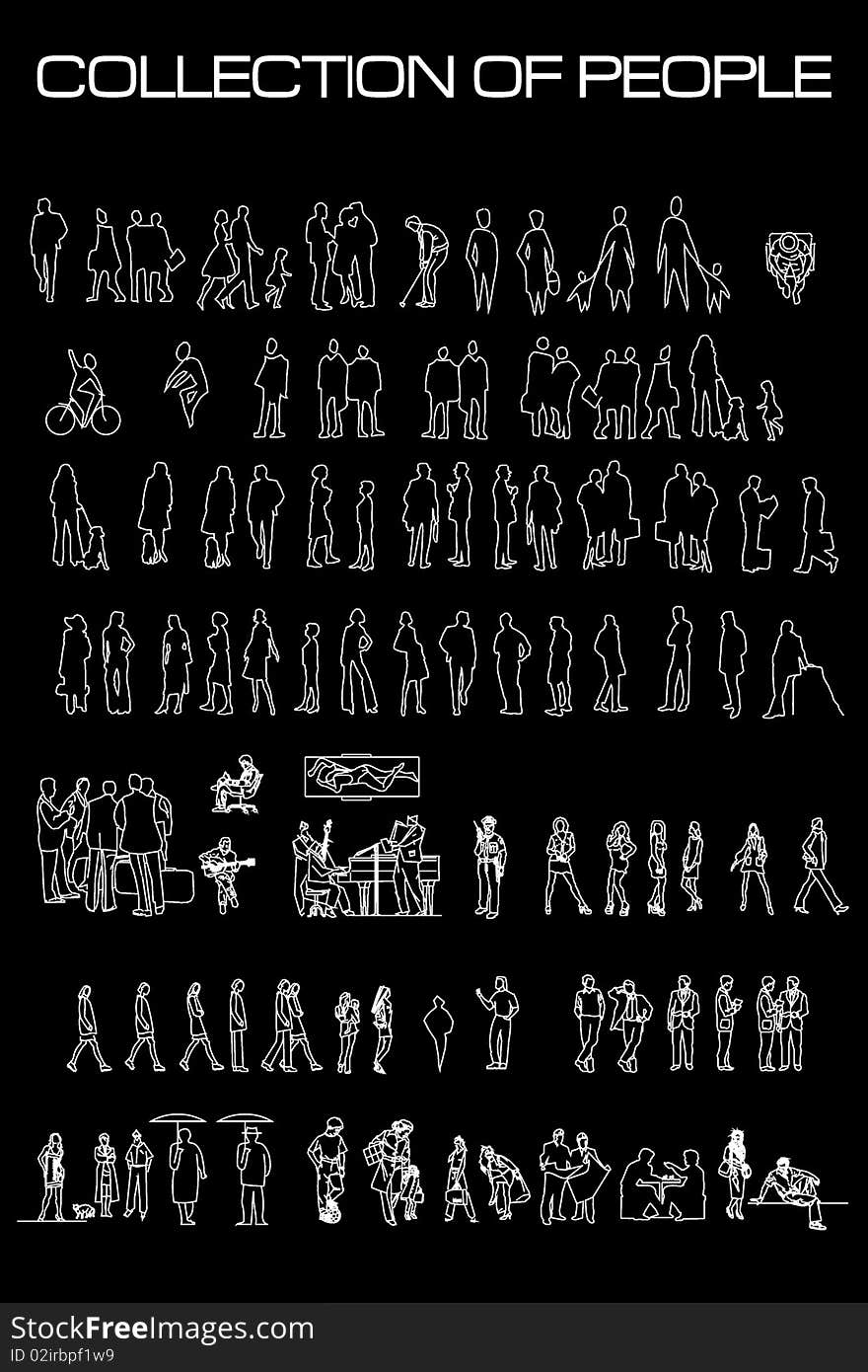 Vector collection of people on black background