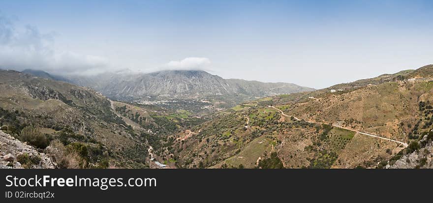 Panoramic landscape over Asi Gonia Mountains in Crete, Greece