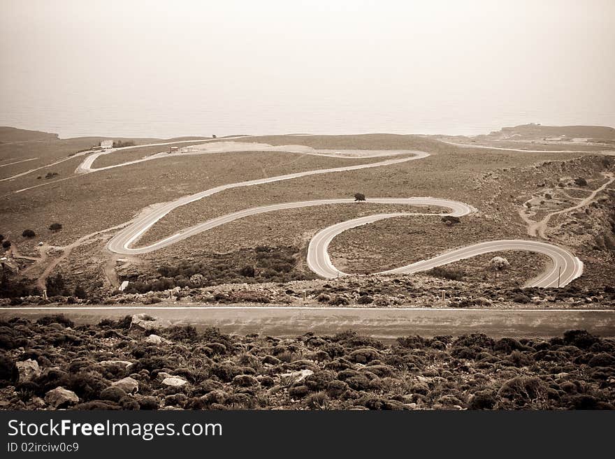 Windy road to Khora Sfakion in Crete, Greece