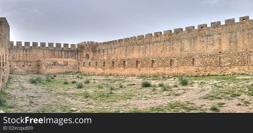 Panoramic view of Frangokastello fortress in Crete, Greece