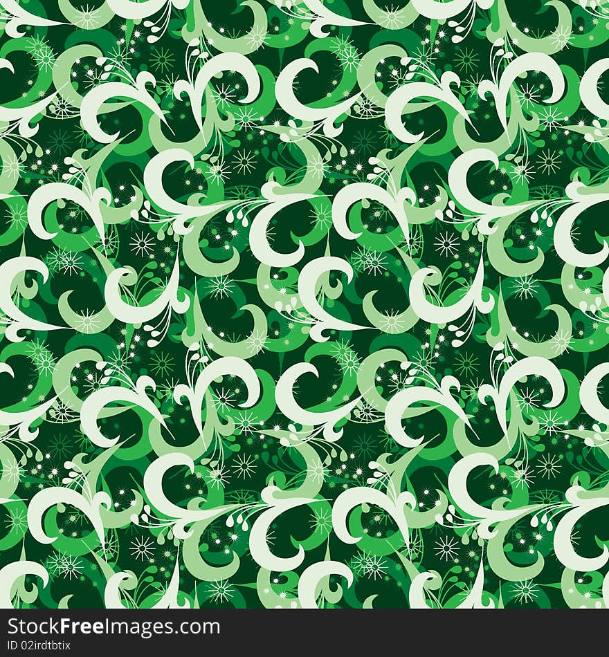 Seamless green swirl ornament pattern. Seamless green swirl ornament pattern