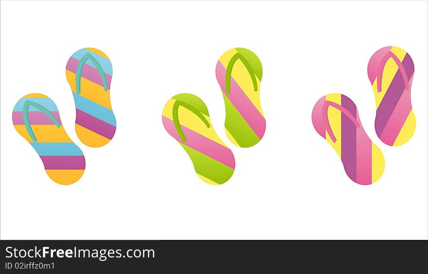 Set of 3 colorful flip flops. Set of 3 colorful flip flops