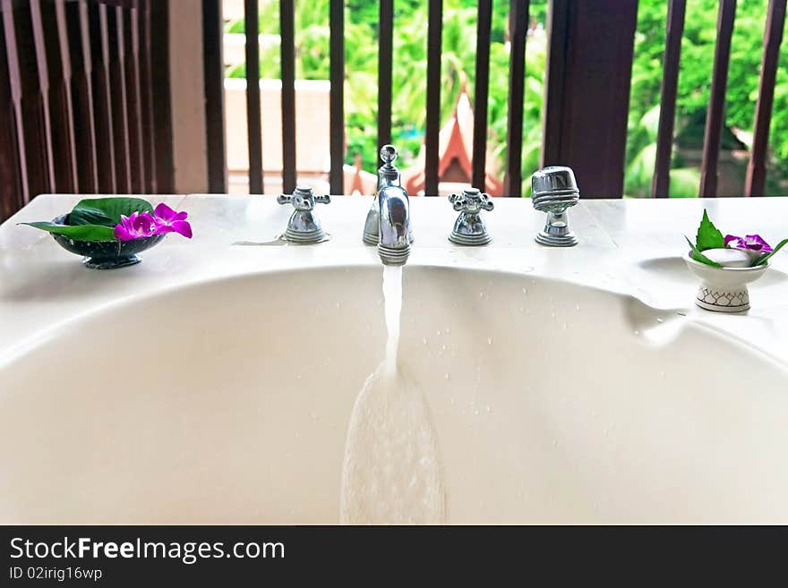 Beautiful bathroom in outdoor; frontview