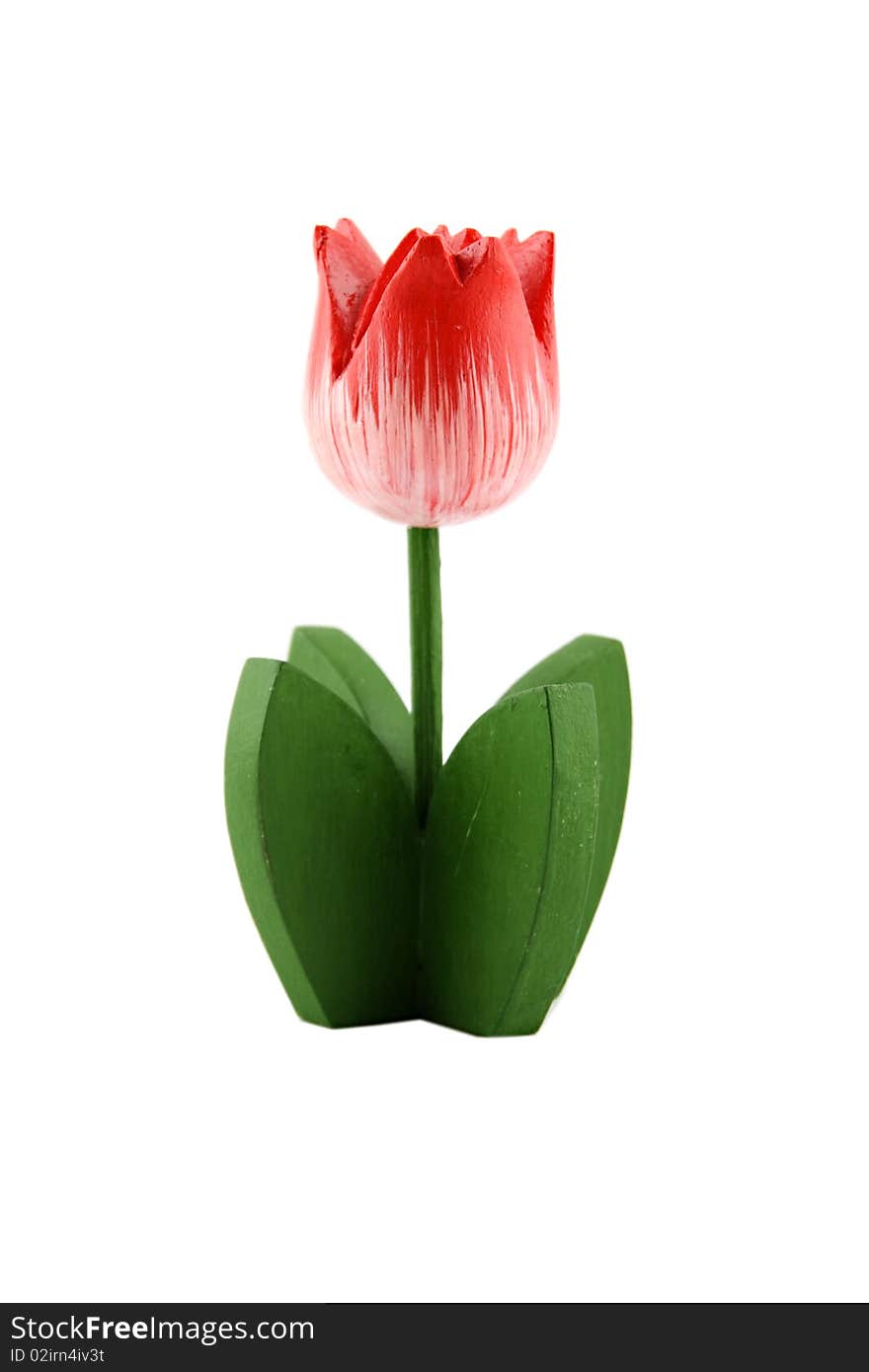 Red wooden tulip isolated on white background. Red wooden tulip isolated on white background