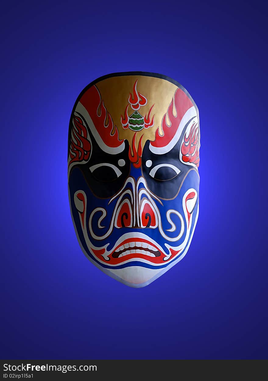 Mask Of Chinese Opera With Blue Background