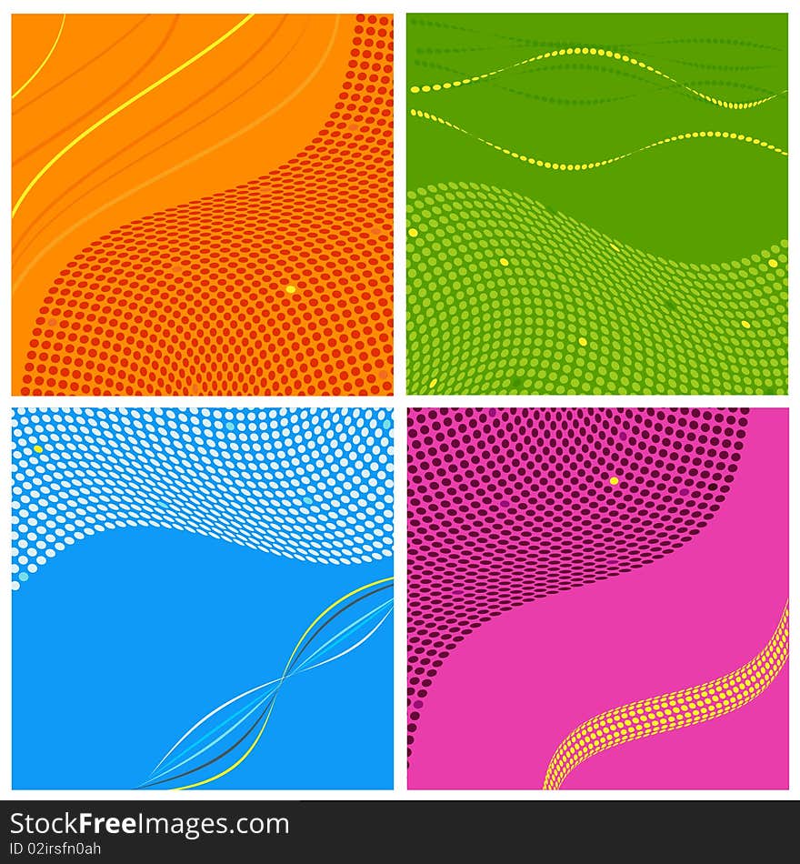 Four abstract background: orange, green, blue and pink