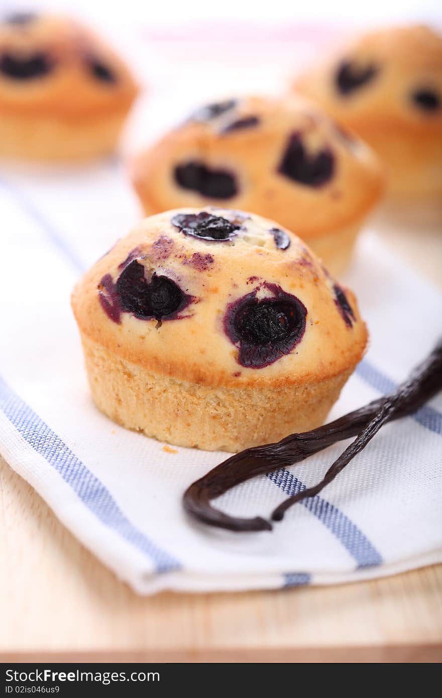 Cupcake with blueberries close up