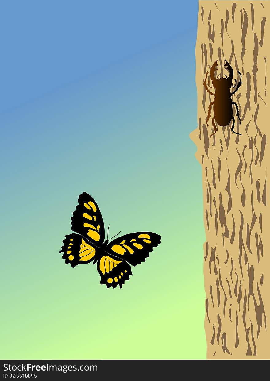 Vector illustration of butterfly on a branch