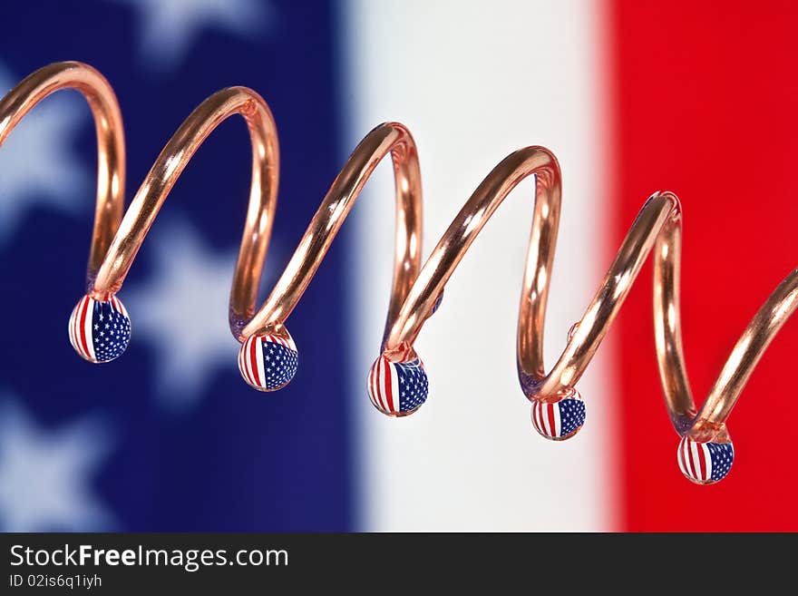 American flags inside water drops. American flags inside water drops.