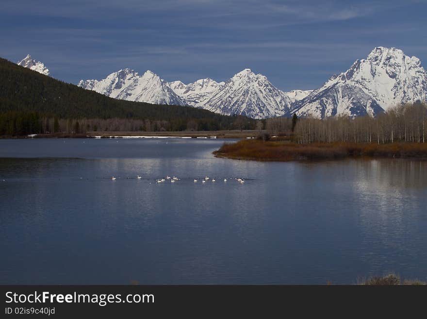 Reflection in the lac of the Grand Tetons in Wyoming