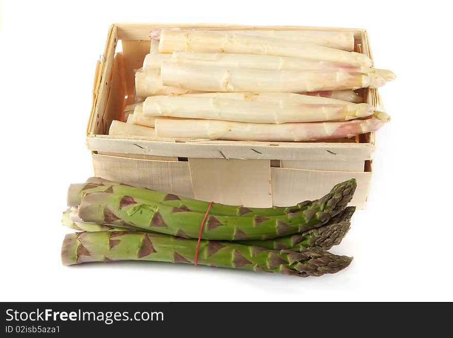 Asparagus in wooden box