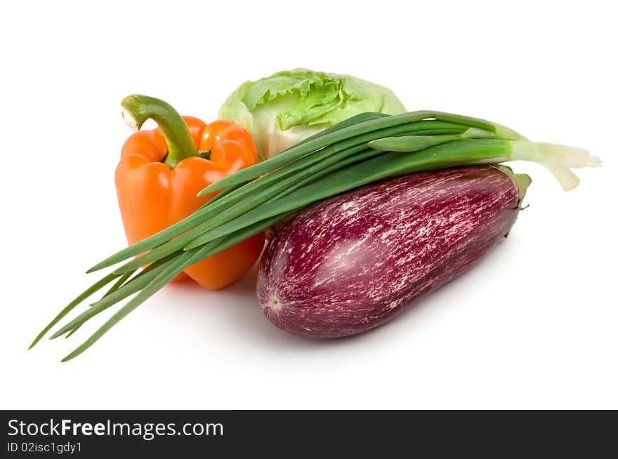 Colored fruit vegetable composition isolated on white