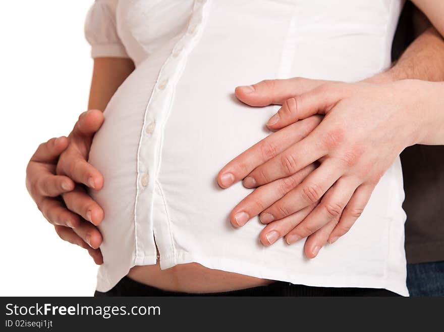 Advanced pregnant belly with hands. Advanced pregnant belly with hands