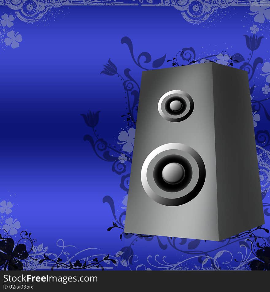 Speakers on blue background with flower shapes on it. Speakers on blue background with flower shapes on it