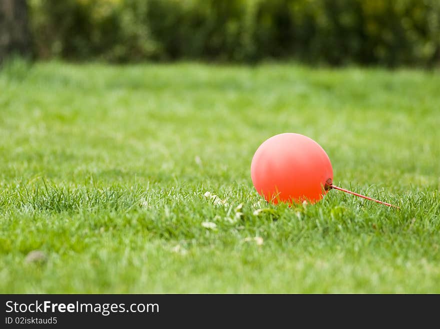 Red balloon in the green lawn