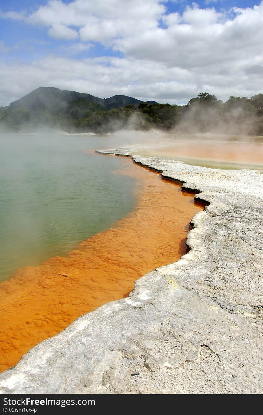 This is a hot water pool in Wai-o-tapu  Thermal wonderland in Rotorua, NZ. This is a hot water pool in Wai-o-tapu  Thermal wonderland in Rotorua, NZ