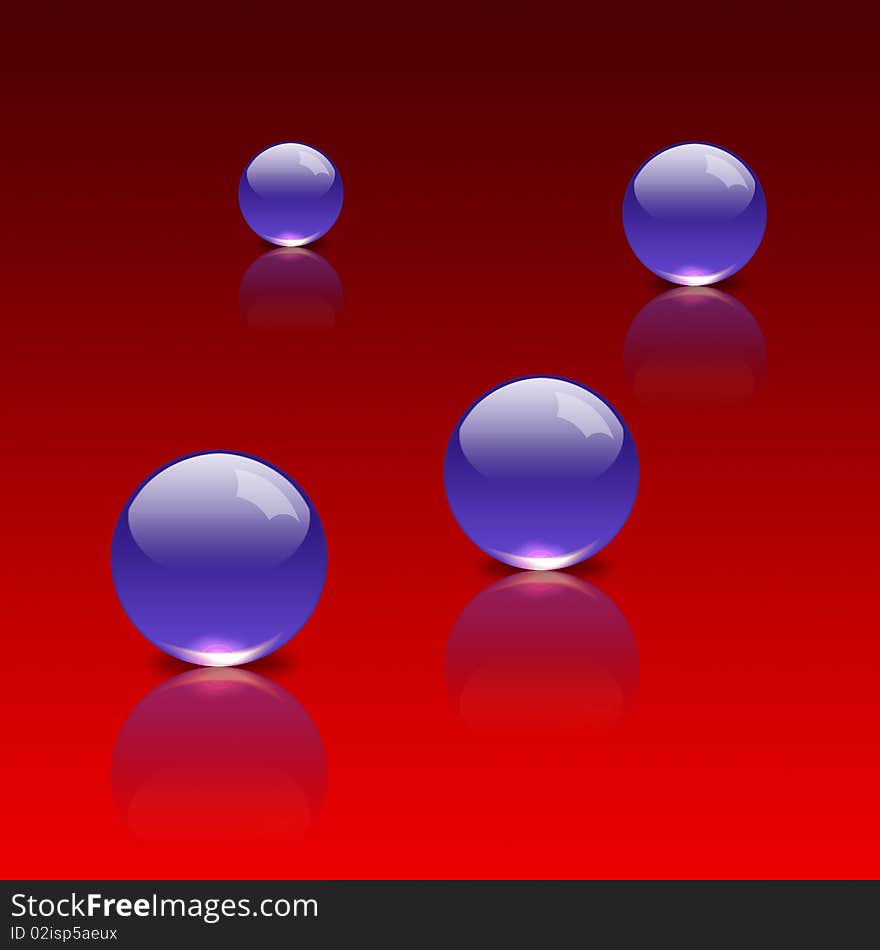 Crystal balls on the red background