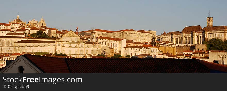 Panoramic view of red european roofs. Univercity of Coimbra(Portugal)