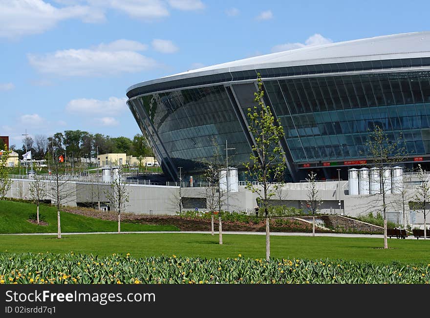 Stadium from glass and metal