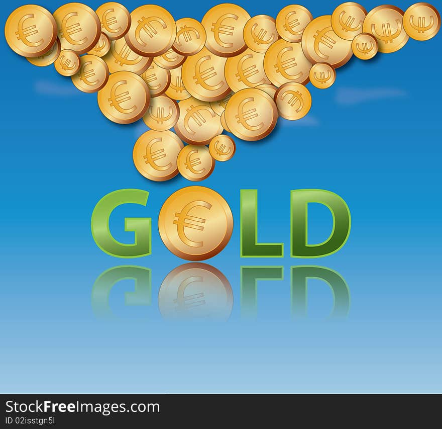 A background with gold coins and euro symbol.