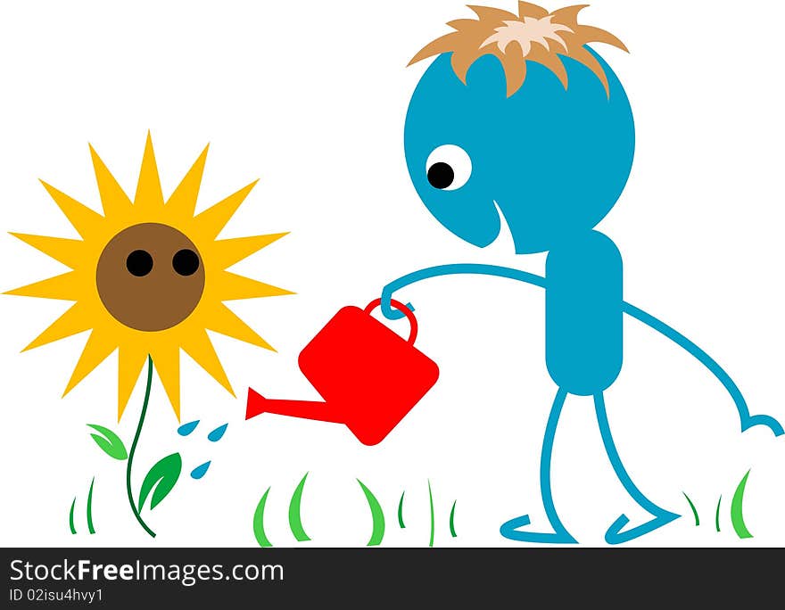 Watering line art cartoon image