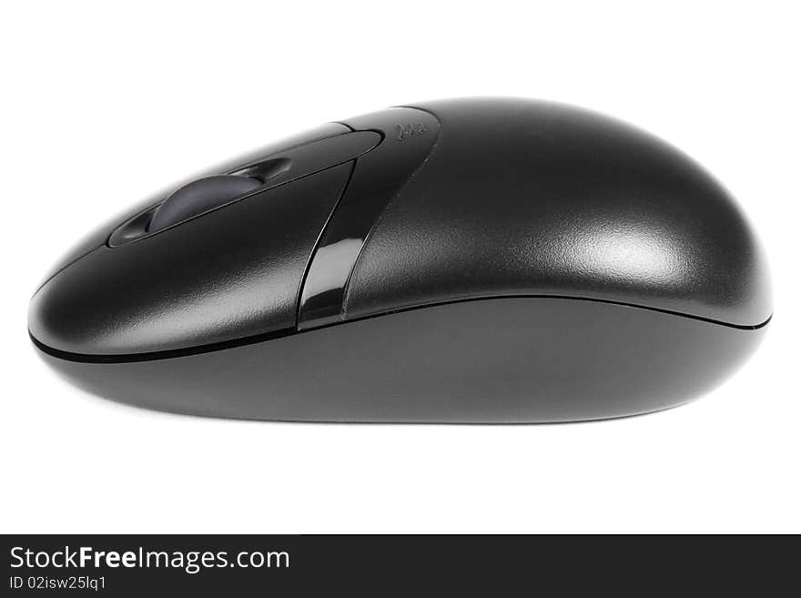 Cordless black computer mouse isolated on white background. Cordless black computer mouse isolated on white background