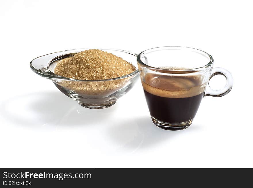 A cup of coffee on white background. A cup of coffee on white background