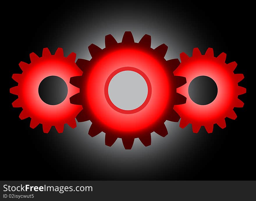 Red cogwheels on a black background