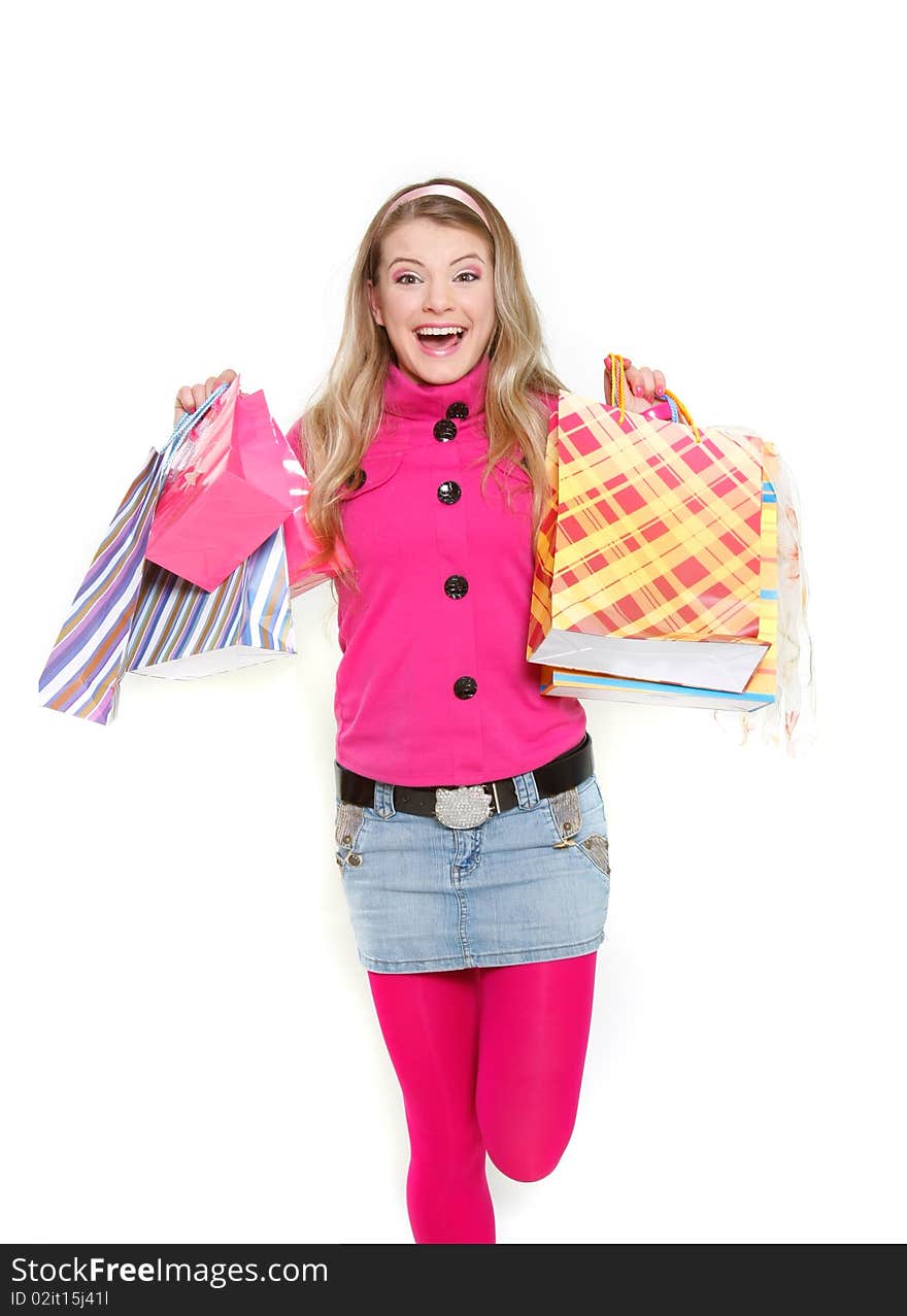 Happy girl with shopping bags