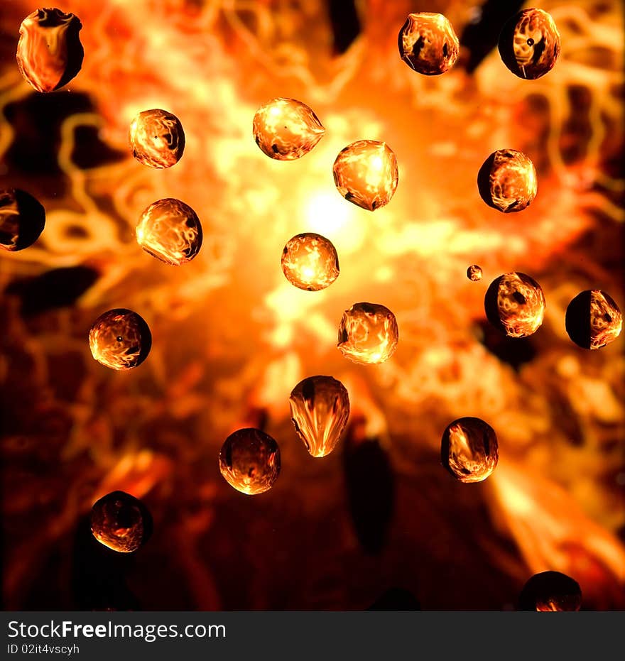 Water drops over fire abstract background