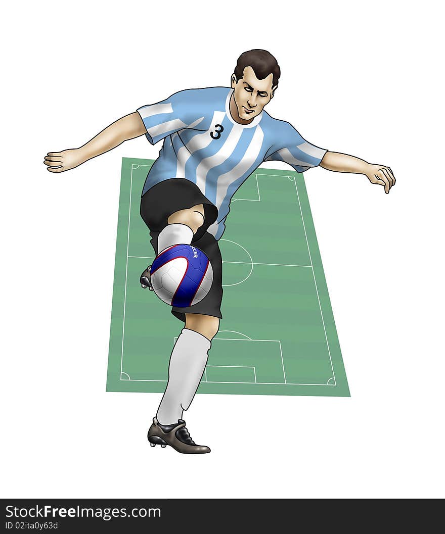 Team Argentina Realistic illustration of a soccer player wearing his national team uniform - Soccer pitch on the background