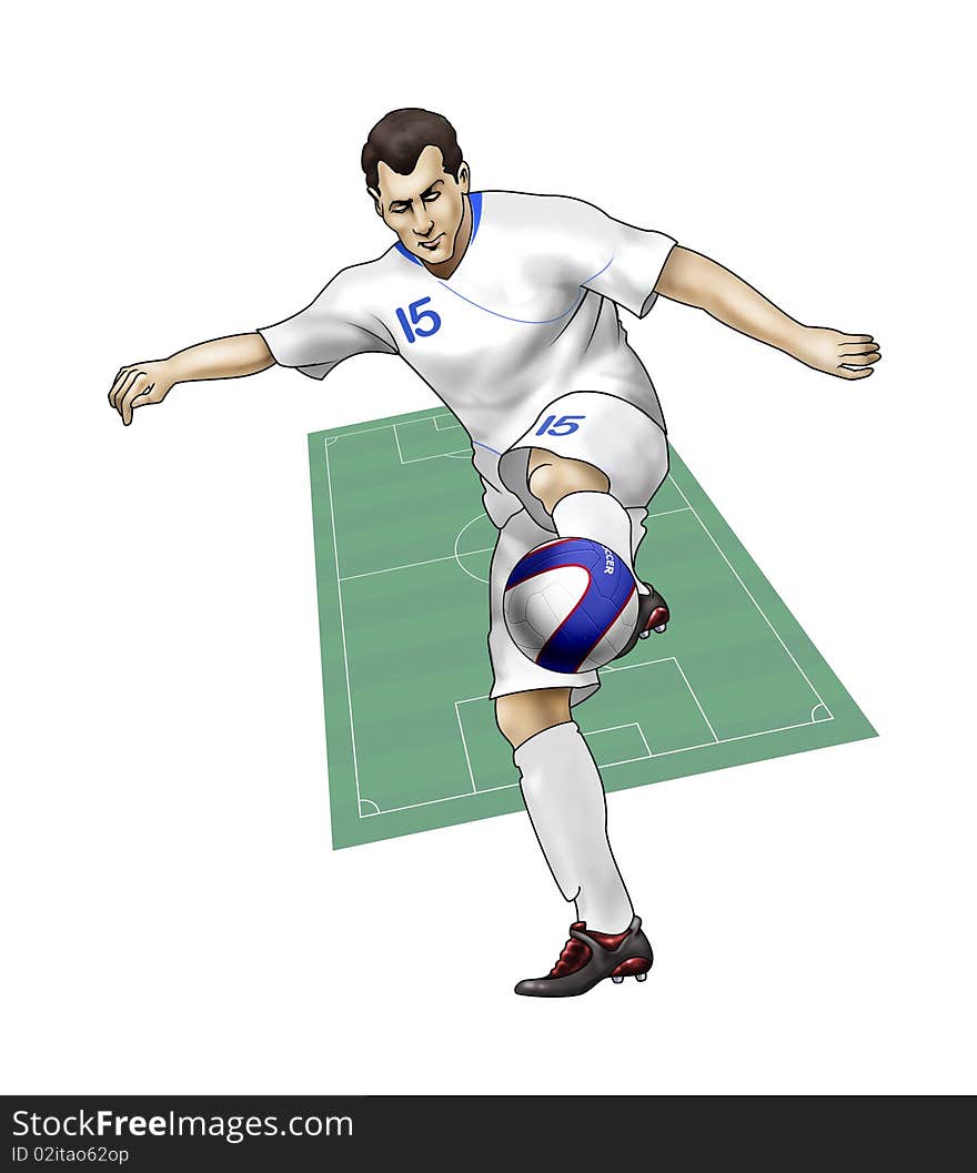 Team Greece Realistic illustration of a soccer player wearing his national team uniform - Soccer pitch on the background