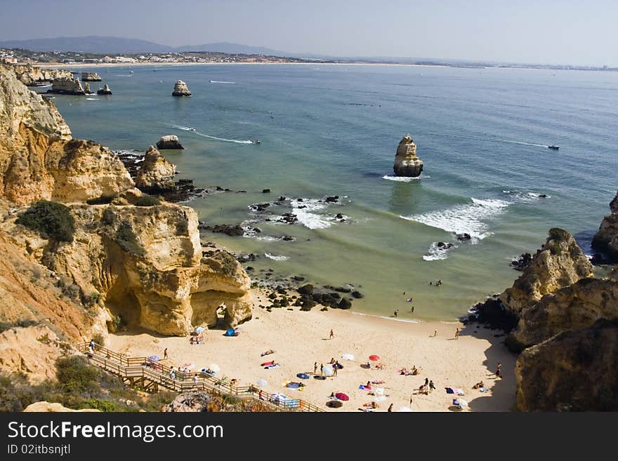 View of a beautiful beach near Lagos on the Algarve, Portugal.