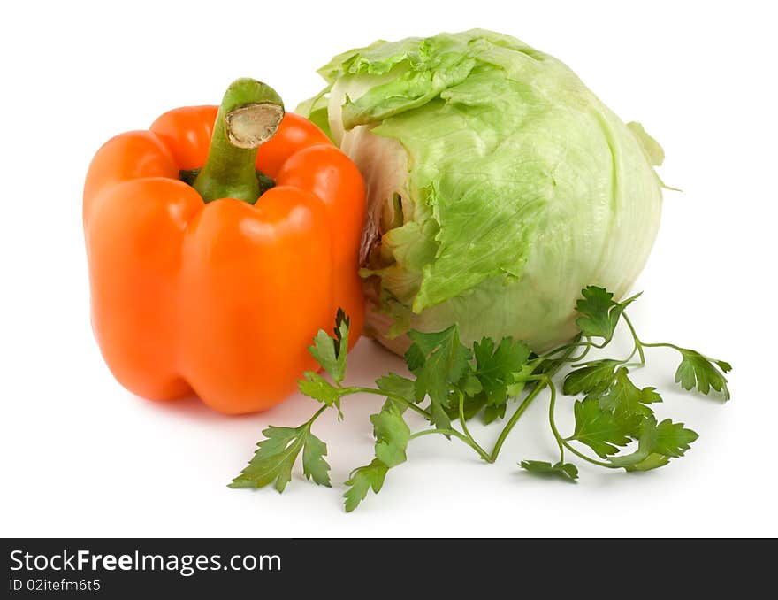 Colored fruit vegetable composition isolated on white