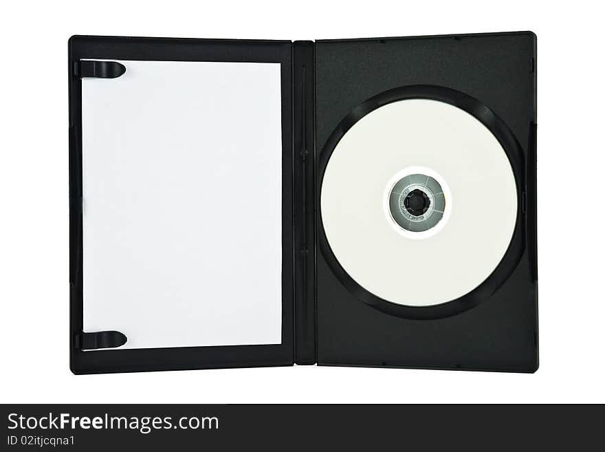 A DVD Case with a dvd disc, isolated on a white background. A clipping path is included for the cover of the disc and the case. A DVD Case with a dvd disc, isolated on a white background. A clipping path is included for the cover of the disc and the case.