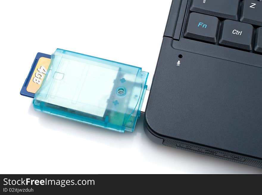 Laptop with Loaded Card Reader,isolated on white background