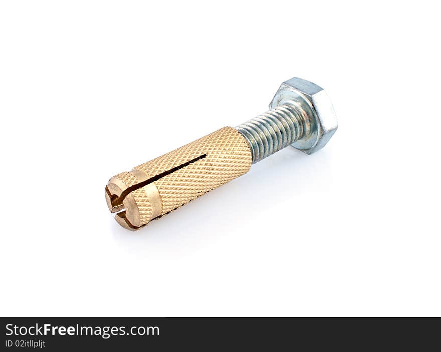 Metal dowel and bolt  isolated on white background