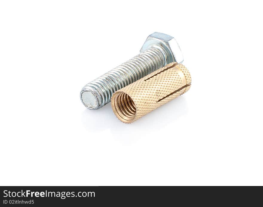 Metal dowel and bolt  isolated on white background