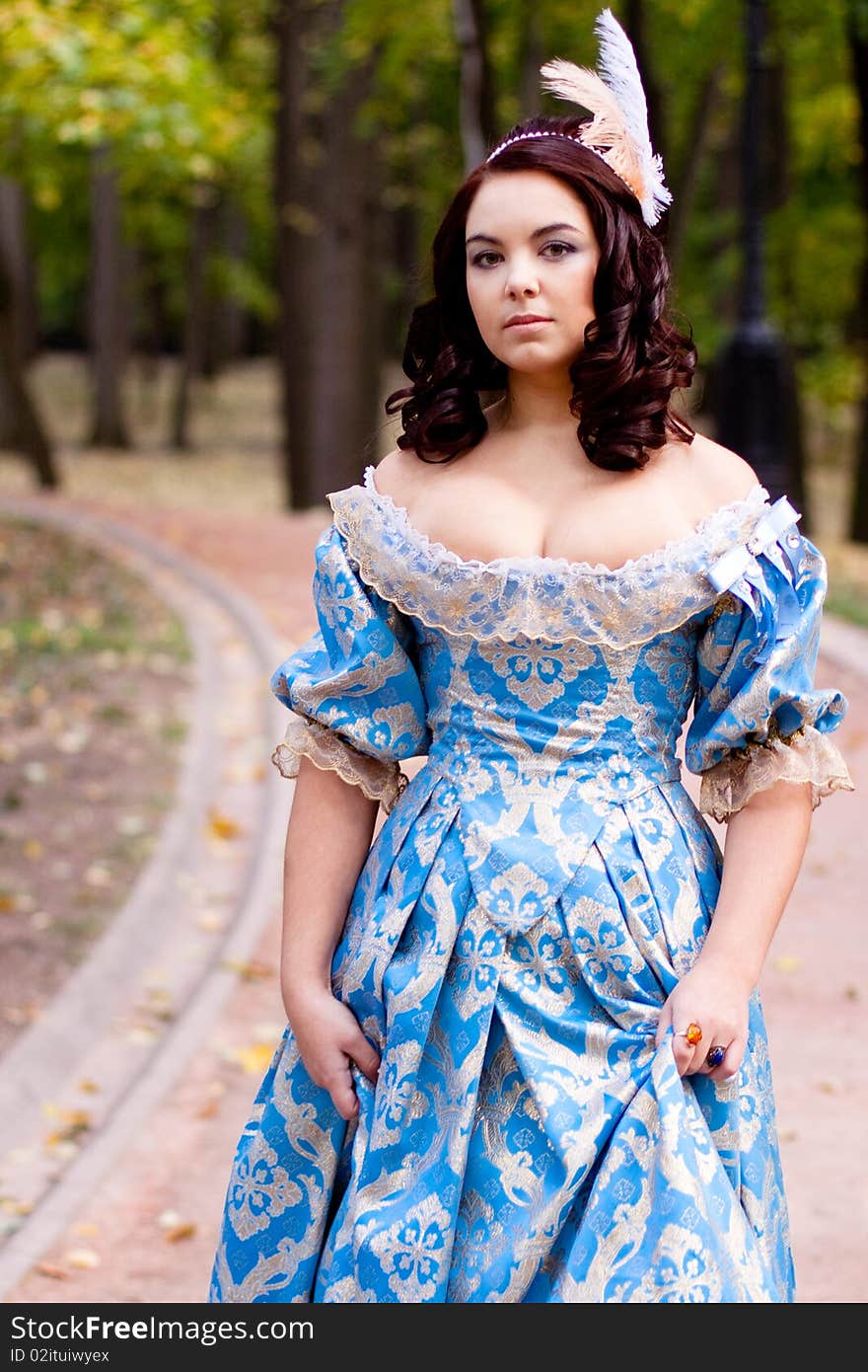 Portrait of lady in blue baroque dress