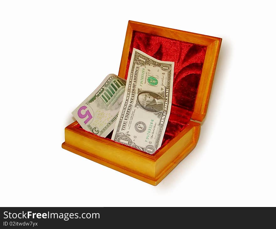 Casket with money isolated on white background