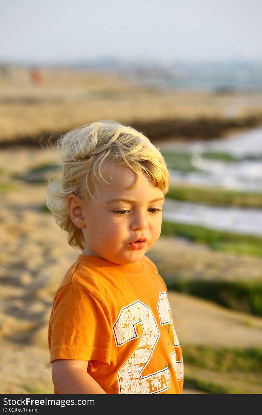 Cute blond boy on a day at the beach. Cute blond boy on a day at the beach.