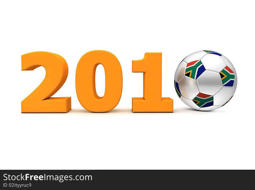 Orange date 2010 with a football replacing number 0 - south african flag on the ball. Orange date 2010 with a football replacing number 0 - south african flag on the ball