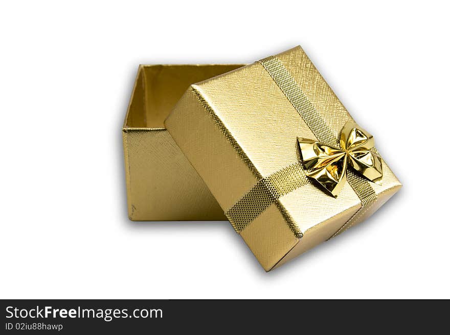 Golden gift box isolated on white