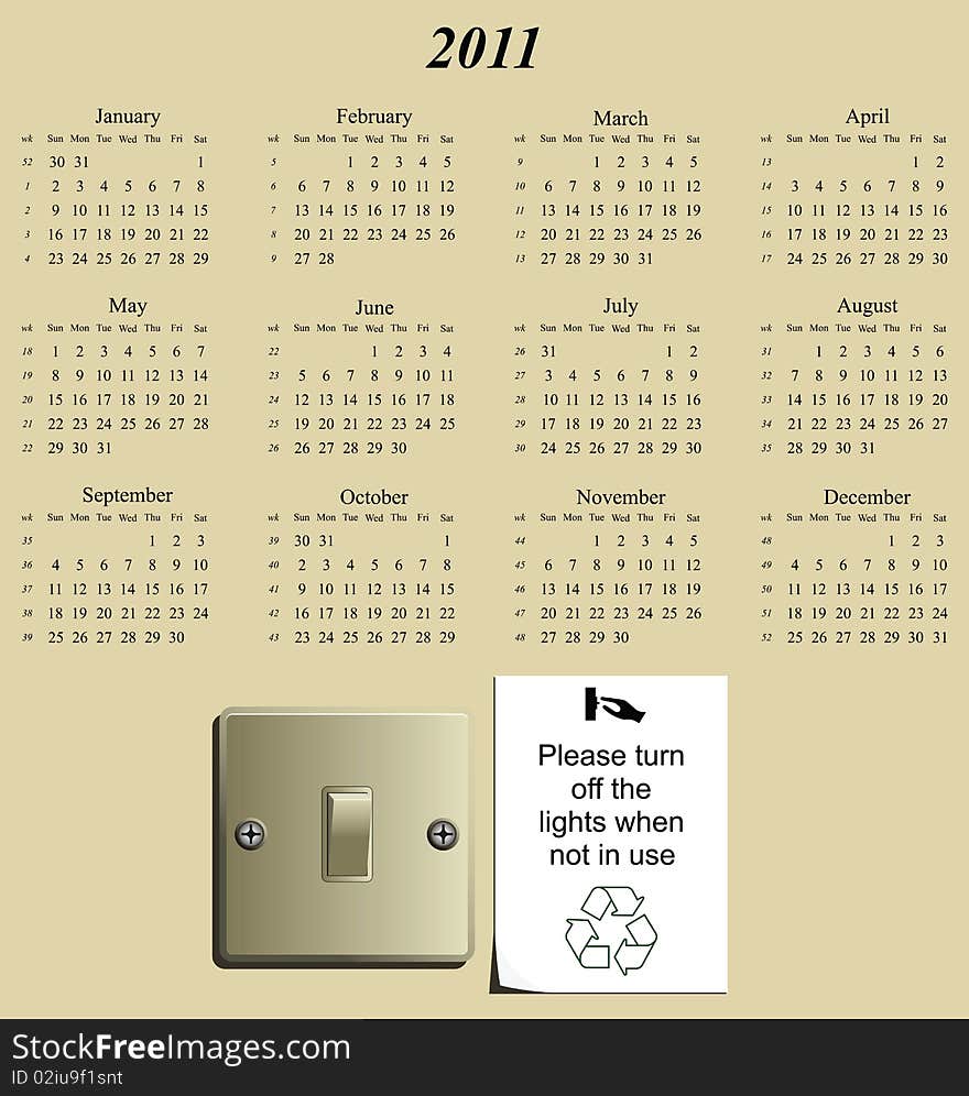 2011 calendar with a conserve energy message