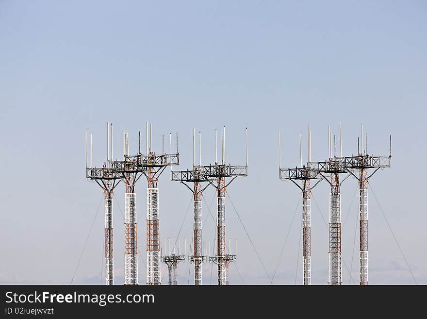 Airport landing and communications  system antennas  neat the runway. Airport landing and communications  system antennas  neat the runway