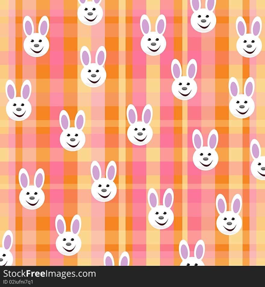 Cute bunny faces pattern over checkered background. Cute bunny faces pattern over checkered background