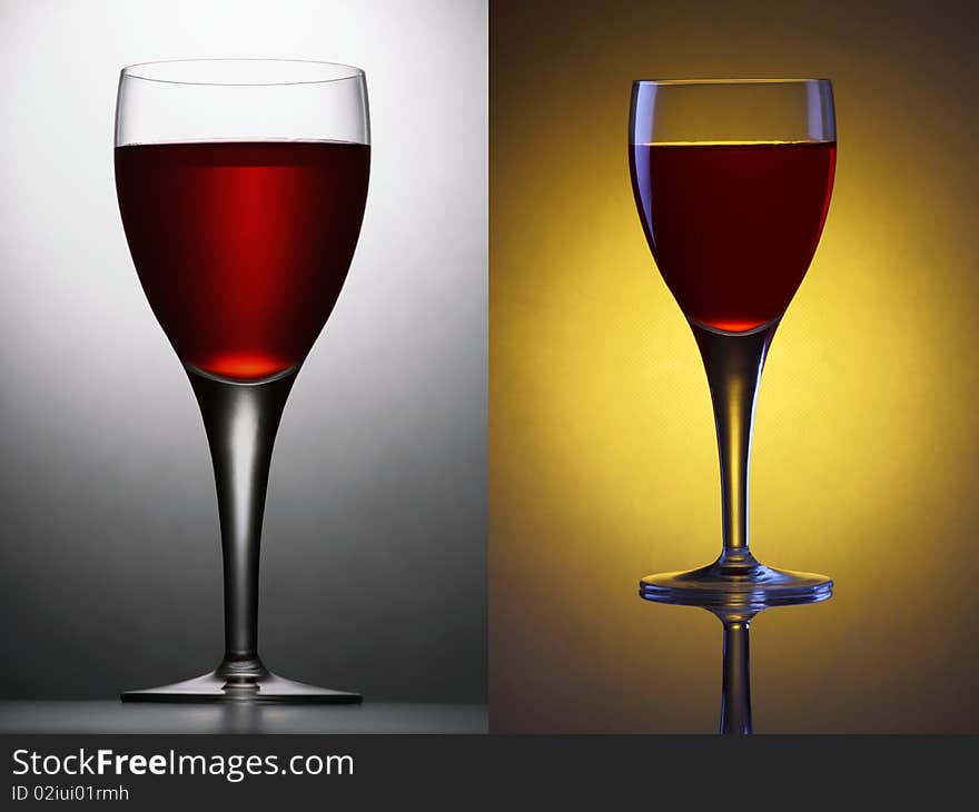 Glass of Wine with background yellow-champagne and white-gray