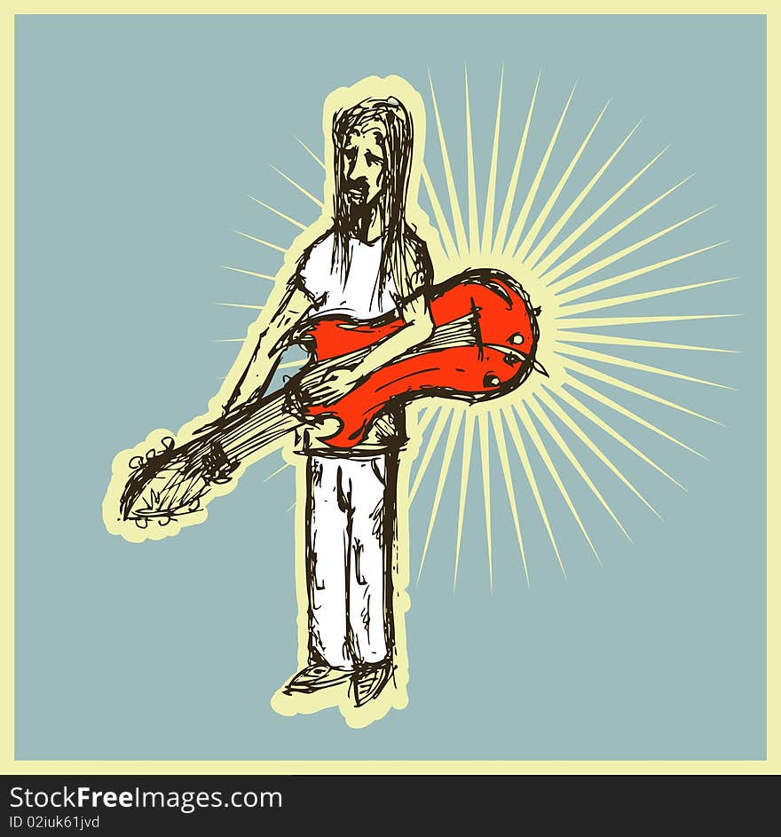 Rock man with  guitar illustration