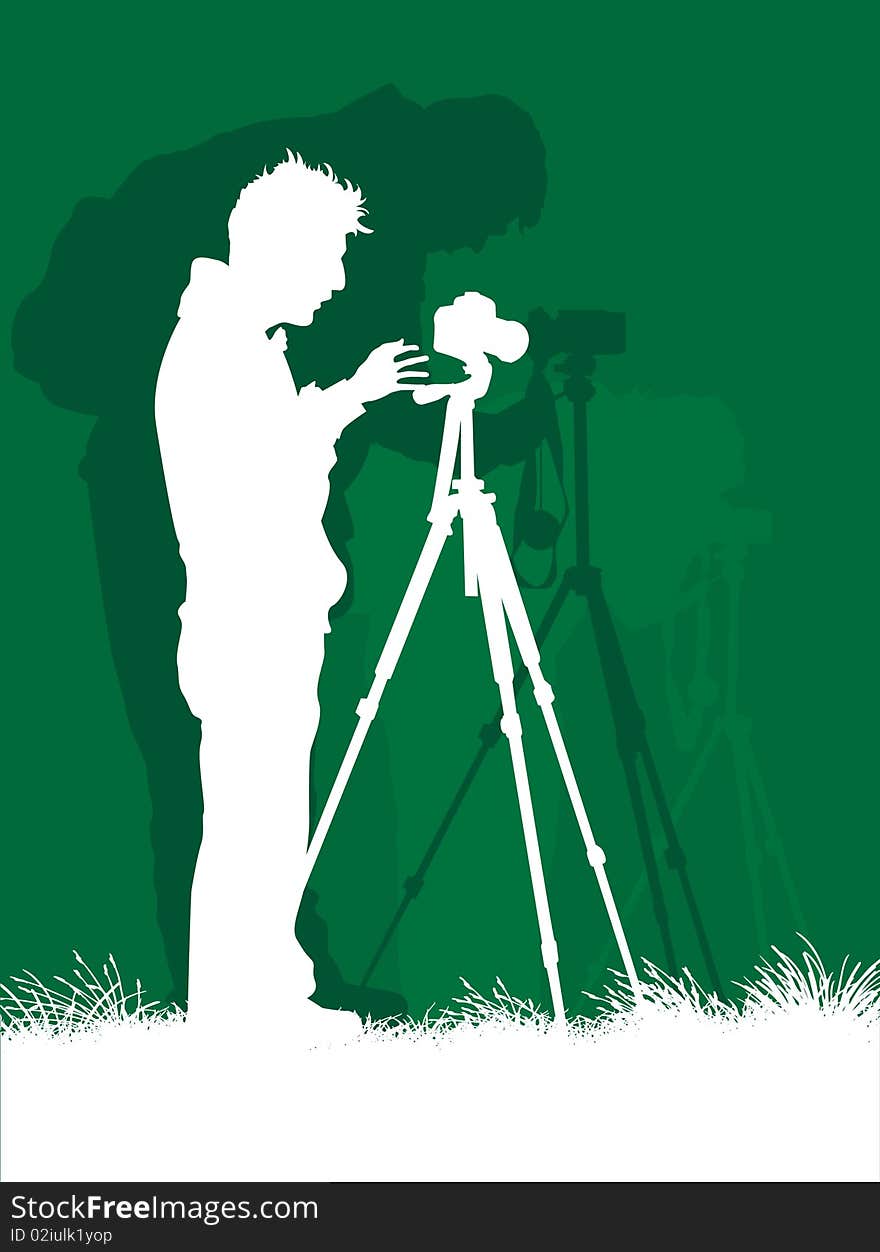 Illustration of a photographer isolated on green